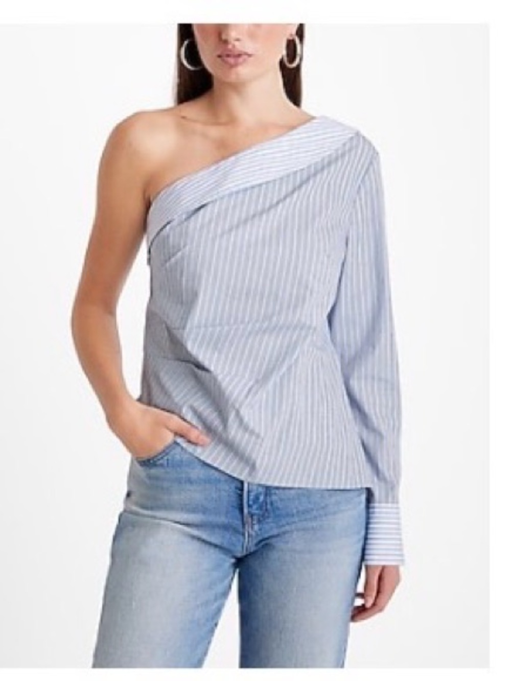 Express striped one-shoulder draped poplin top